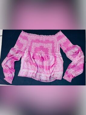 BNWT! INTERMIX silk Off-Shoulder Pink Peasant 👚 blouse